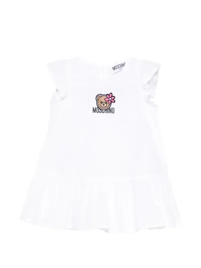 Moschino Babies' Bear-embroidered Ruffled Dress In White