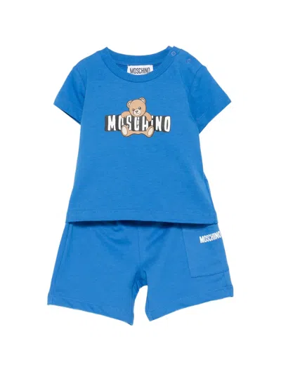 Moschino Bear Graphic Babygrow Set In Blue