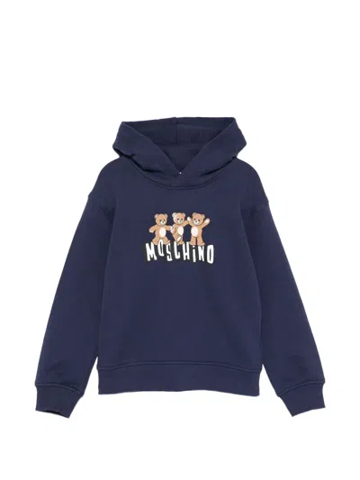 Moschino Bear Graphic Hooded Sweatshirt For Boys In Navy