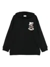 Moschino Graphic Print Hooded Longline Ribbed Cuffs In Black