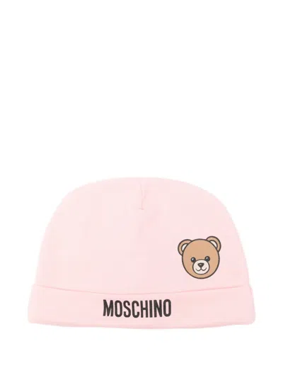 Moschino Babies' Bear Logo Beanie In Pink