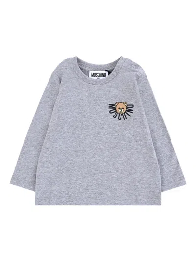 Moschino Babies' Bear-logo Long-sleeve T-shirt In Gray