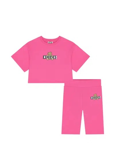 Moschino Kids' Bear Logo Shorts Set In Pink
