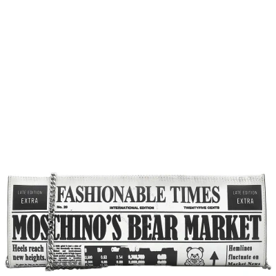 Moschino Bear Market Newspaper Clutch Bag In Black/white