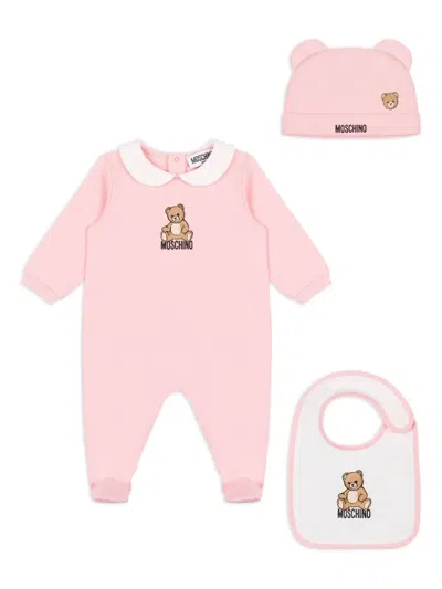 Moschino Bear-motif Babygrow Set In Pink