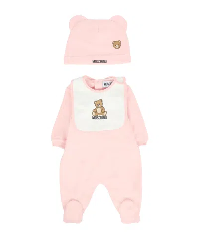 Moschino Bear-motif Babygrow Set In Pink