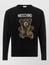 Moschino Virgin Wool Ribbed Crewneck Long-sleeve T-shirt In Black