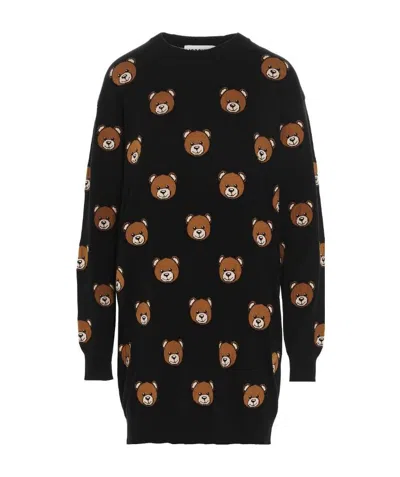 Moschino Bear-motif Print Sweater Dress In Black