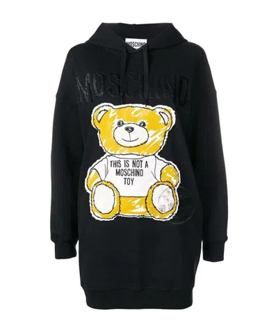 Moschino Bear Pattern Long Sweater In Black