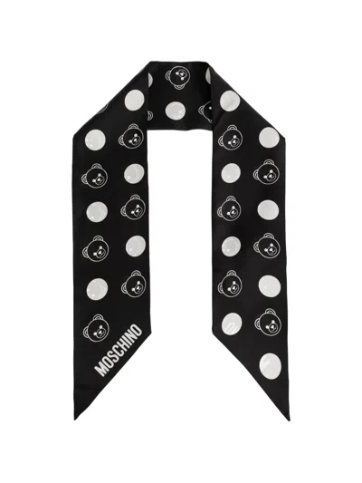 Moschino Bear Polka-dot Silk Scarf In Brown