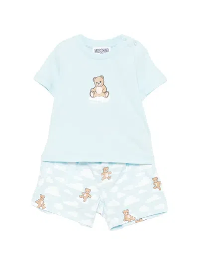 Moschino Bear-print Baby Short And T-shirt Set In Blue