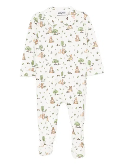Moschino Babies' Bear-print Footed Jumpsuit In White