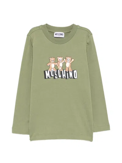 Moschino Kids' Bear Print Long-sleeve Top In Green