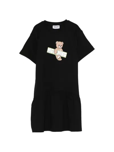 Moschino Kids' Bear-print Ruffled Dress In Black