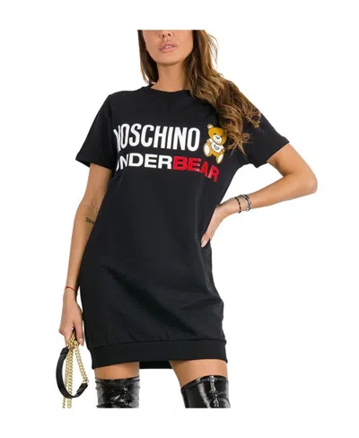 Moschino Bear Printed Short-sleeved Dress In Black