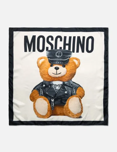 Moschino Bear Silk Scarf In Gray