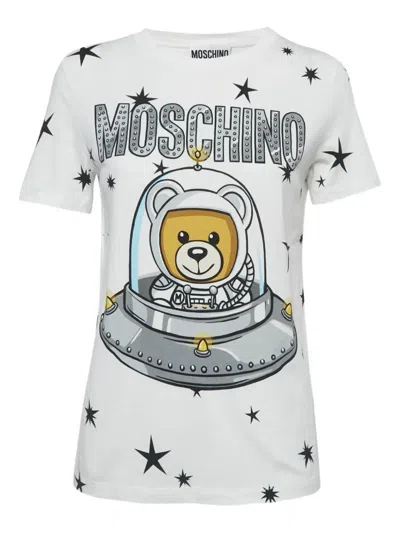 Pre-owned Moschino Bear-spaceship Star T-shirt In White