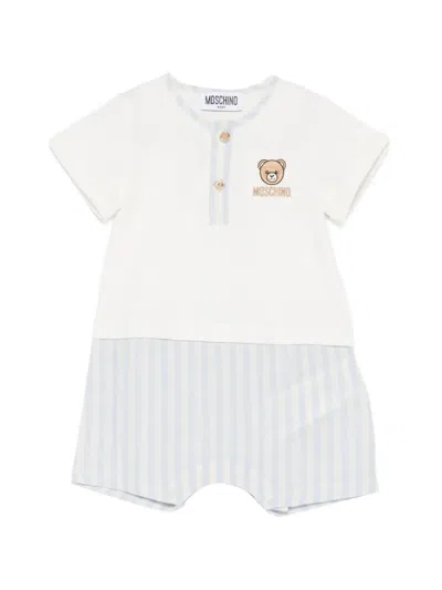Moschino Babies' Bear-embroidery Short-sleeve Romper In White