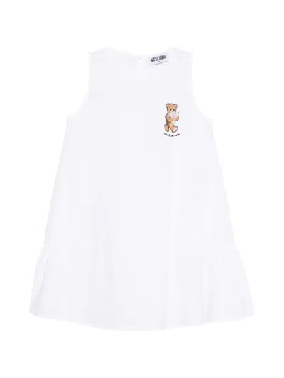 Moschino Kids' Bear-print Ruffled Dress In White
