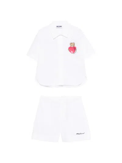Moschino Kids' Bear-print Shirt And Shorts Set In White