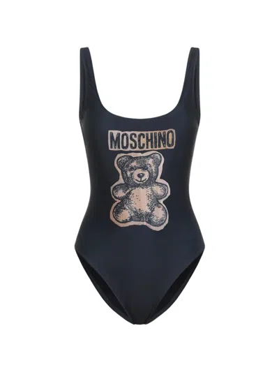 Moschino Bear-print Swimsuit In Black