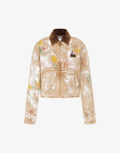 Moschino Bedruckte Stierjacke Aus Baumwolle In Sand