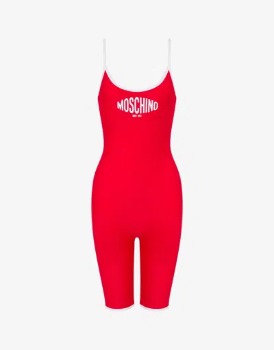 Moschino Bedruckter Einteiliger Lycra-schwimmanzug In Red