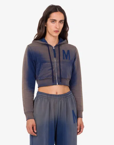 Moschino Bedrucktes Bio-baumwoll-crop-sweatshirt In Blue