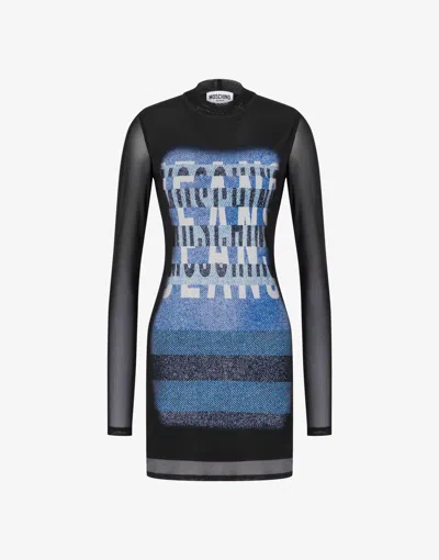 Moschino Bedrucktes Netzkleid In Black
