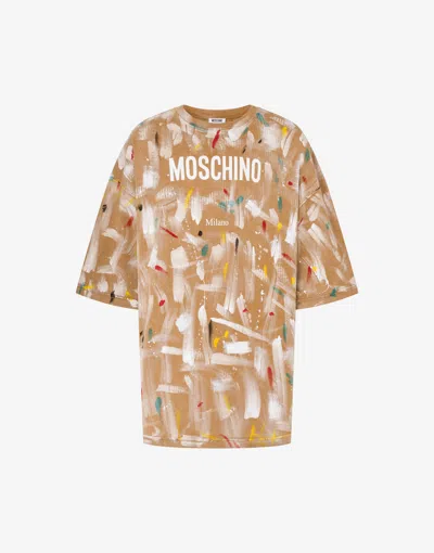 Bedrucktes T-shirt Aus Bio-baumwolljersey In Neutral from MOSCHINO