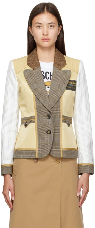 Moschino Beige & White Paneled Blazer In A4092 F Brown