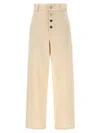 Moschino Ankle-length Cotton Gabardine Trousers With High Waist In Neutral