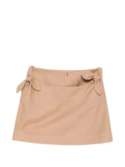 Moschino Beige Cotton Twill Bow Detail Skirt In Brown