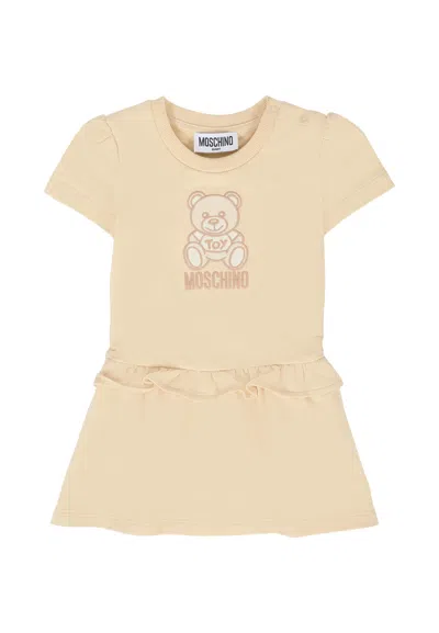 Moschino Beige Dress For Baby Girl With Teddy Bear In Neutral