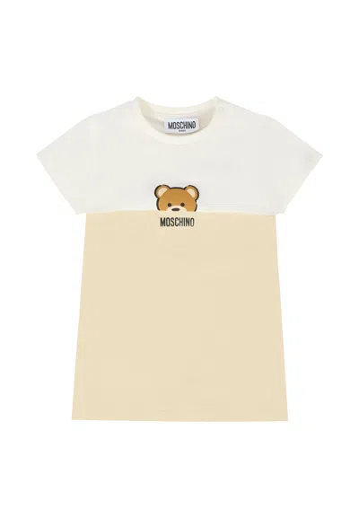 Moschino Beige Dress For Baby Girl With Teddy Bear In Neutral