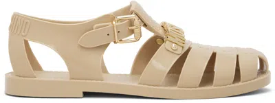 Moschino Beige Jelly Logo Lettering Sandals In Neutral