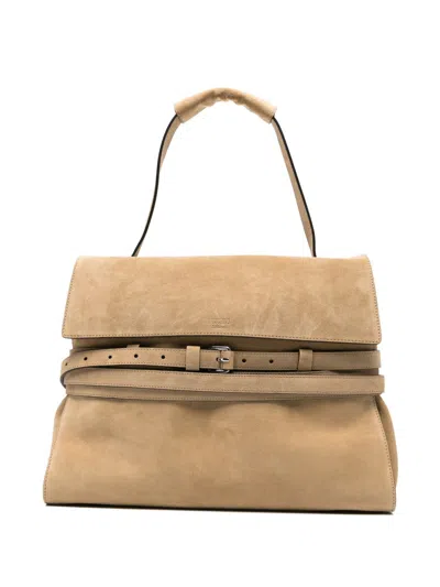 Moschino Beige Leather Suede Buckle Belt Bag In Neutral