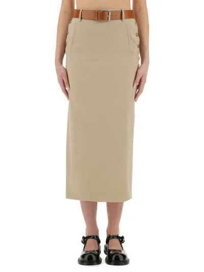 Moschino Beige Solid Midi Skirt