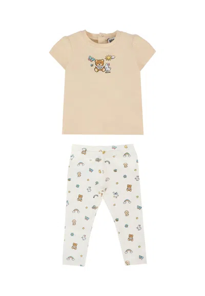 Moschino Kids' Beige Suit For Baby Girl With Teddy Bear In Neutral