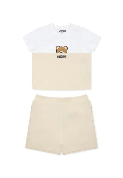 Moschino Beige Suit For Babykids With Teddy Bear In Neutral