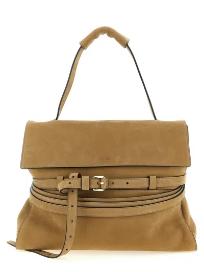 Moschino Beige Tie Me Shoulder Bag In Brown
