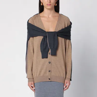 MOSCHINO MOSCHINO BEIGE/GREY DECONSTRUCTED CARDIGAN