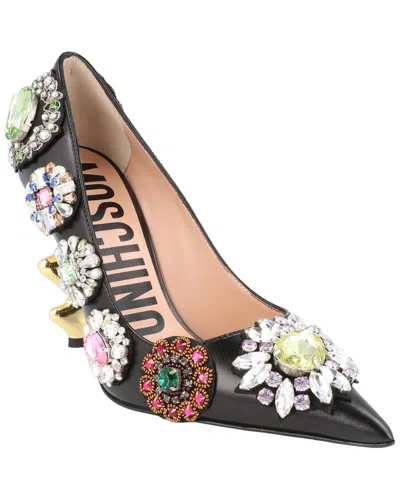 Moschino Bejeweled Leather Pump In Black