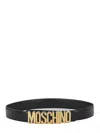 Moschino Adjustable Logo Embossed Belt In Black