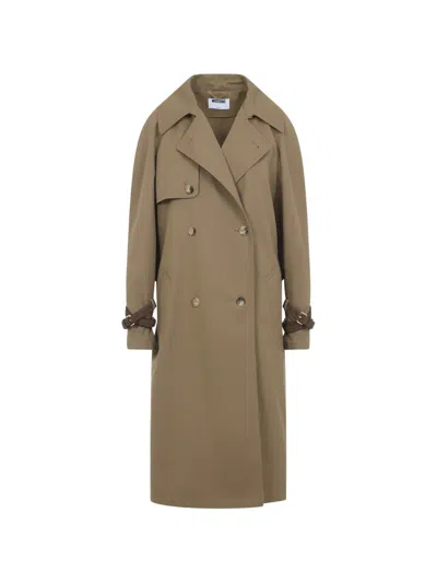 Moschino Belted Trench Coat Double Breasted Design In Brown