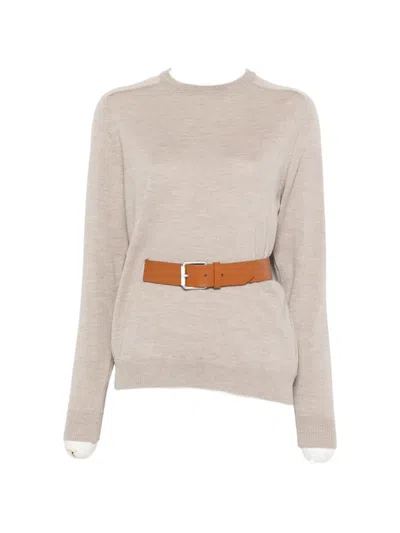 Moschino Belt Crewneck Sweater In Brown