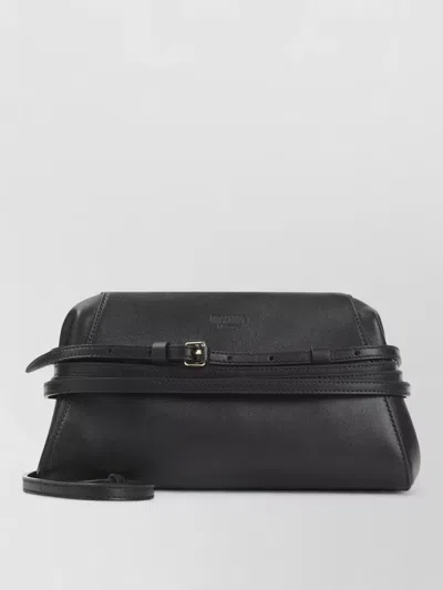 Moschino Belt Detail Calfskin Shoulder Bag In Black