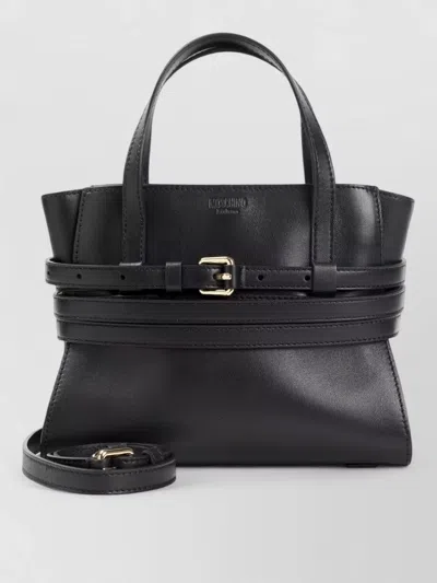 Moschino Buckle-detail Leather Tote Bag In Black