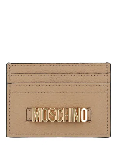 Moschino Belt Logo Leather Card Holder In Beige