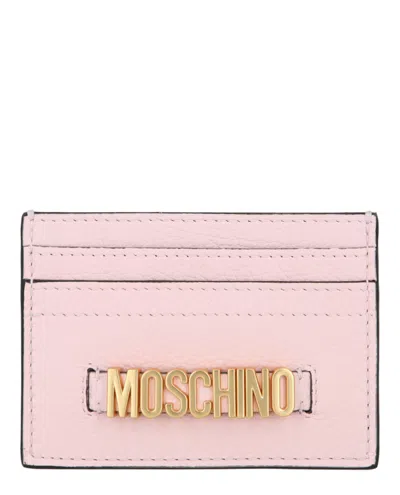 Moschino Belt Logo Leather Card Holder In Pink